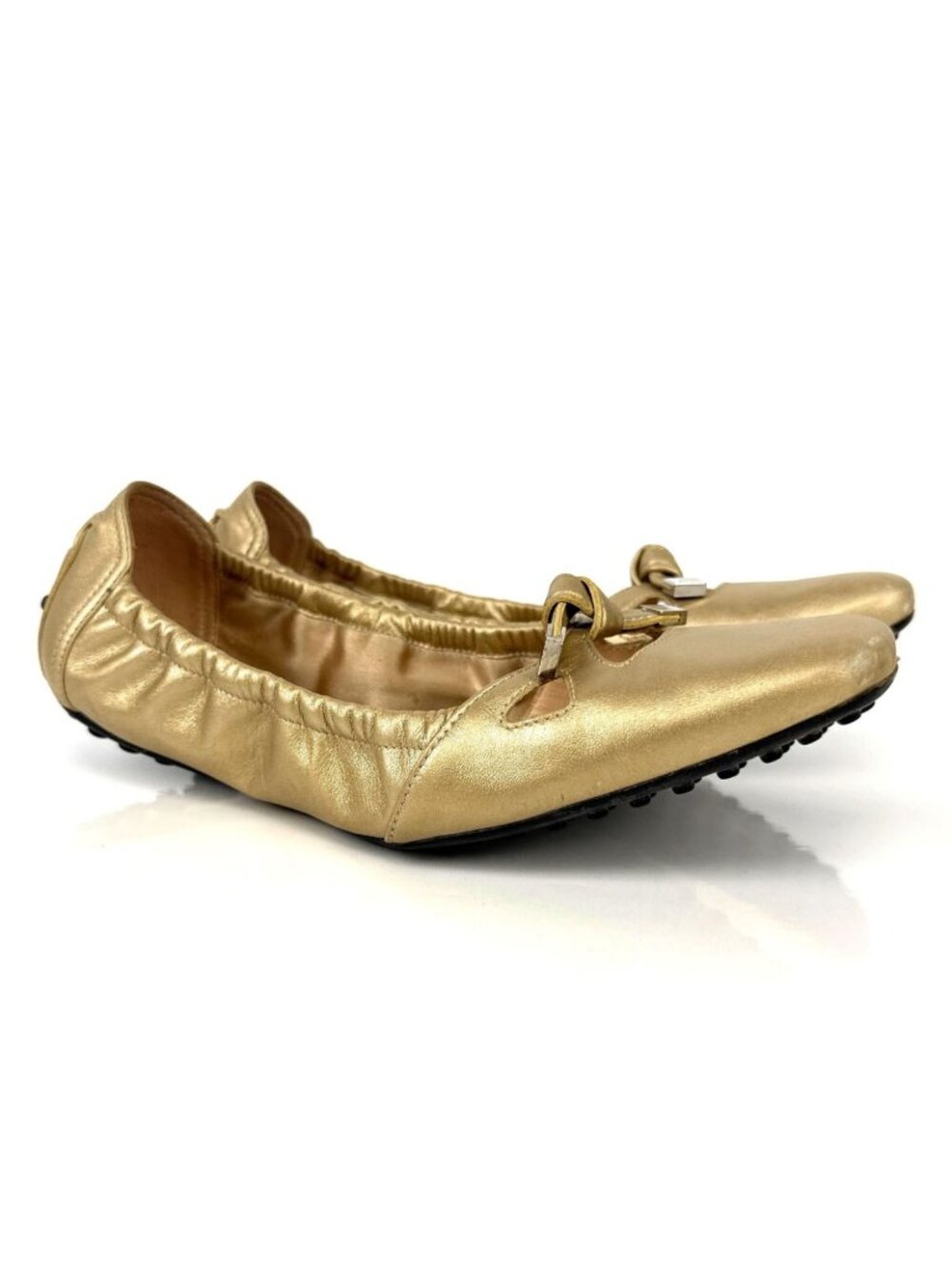 TOD'S "Degas" Gold Leather Quiet Luxury Slip-On Ballet Flats 6.5 (Fits like a 7)